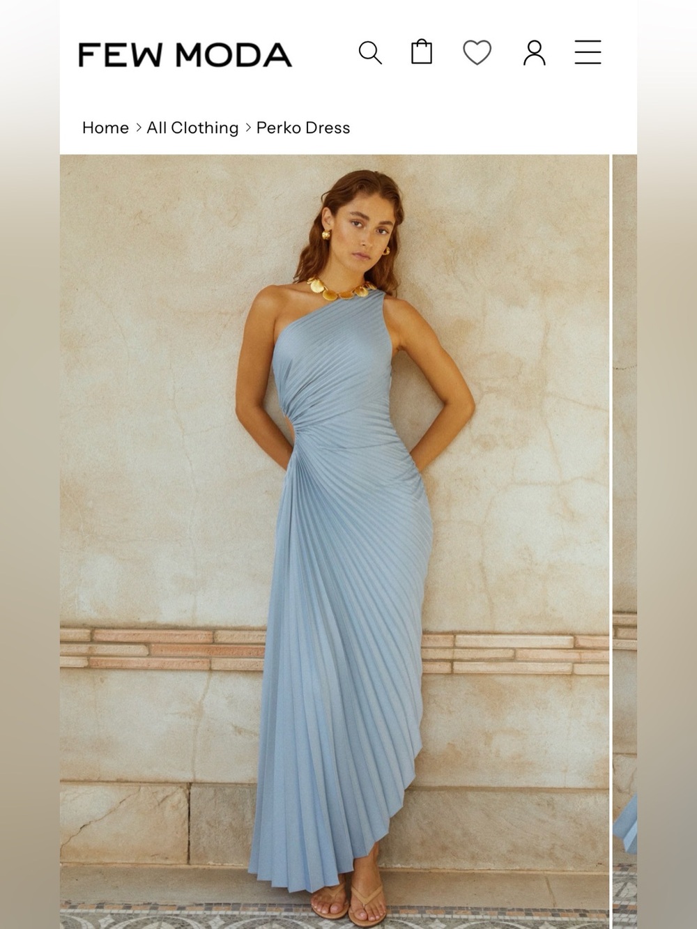 Few Moda o.p.t. Asymmetrical One-Shoulder Pleated Dress in Light Blue